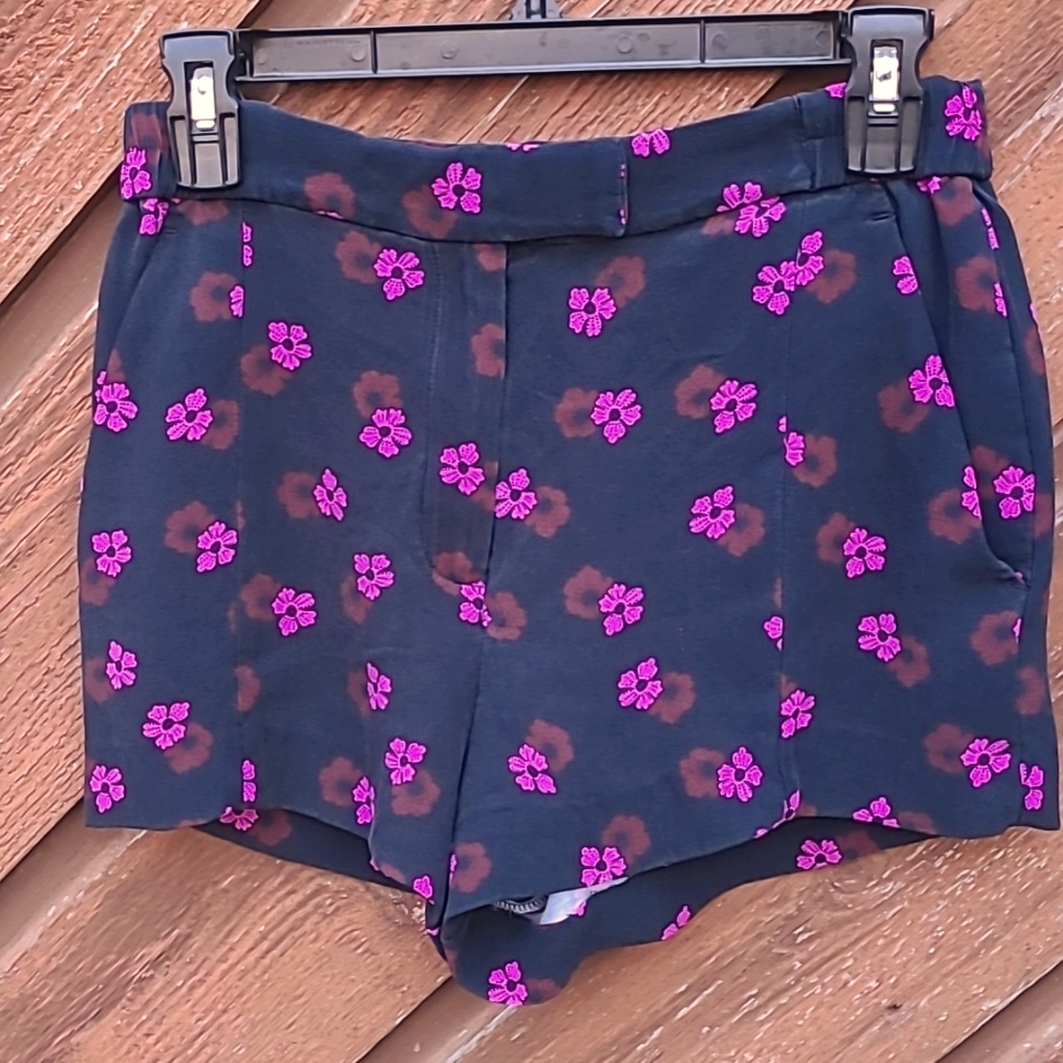 A.L.C. Floral Print Silk Crepe Shorts Us 4 Uk 8